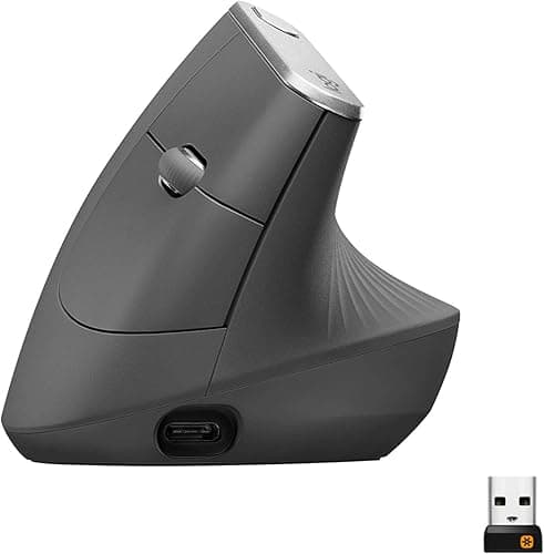 Logitech MX Vertical Souris Ergonomique sans Fil, Multi-Dispositifs, Bluetooth ou 2,4 GHz avec Récepteur USB Unifying, Suivi Optique 4000 PPP, 4 Boutons, Charge Rapide,Portable/PC/Mac/iPad OS-Graphite