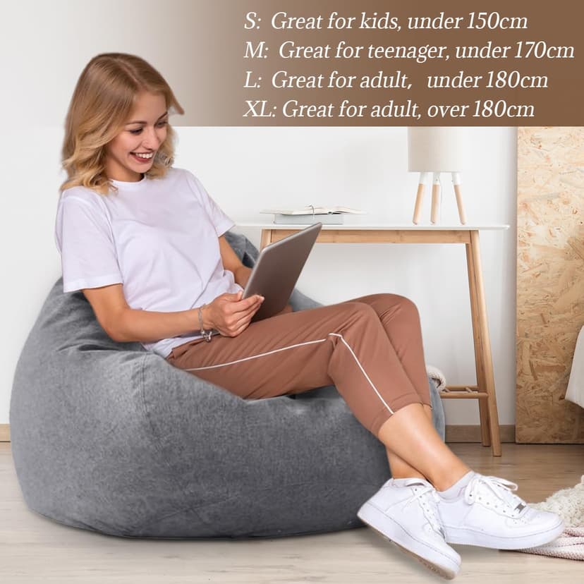 Highdi Large Bean Bag Without Fillings - Cotton Linen Durable & Comfortable, Grey Storage Bean Bag Chair for Living Room/Bedroom/Gaming Room, Perfect for Adults & Teens, Childrens - 3
