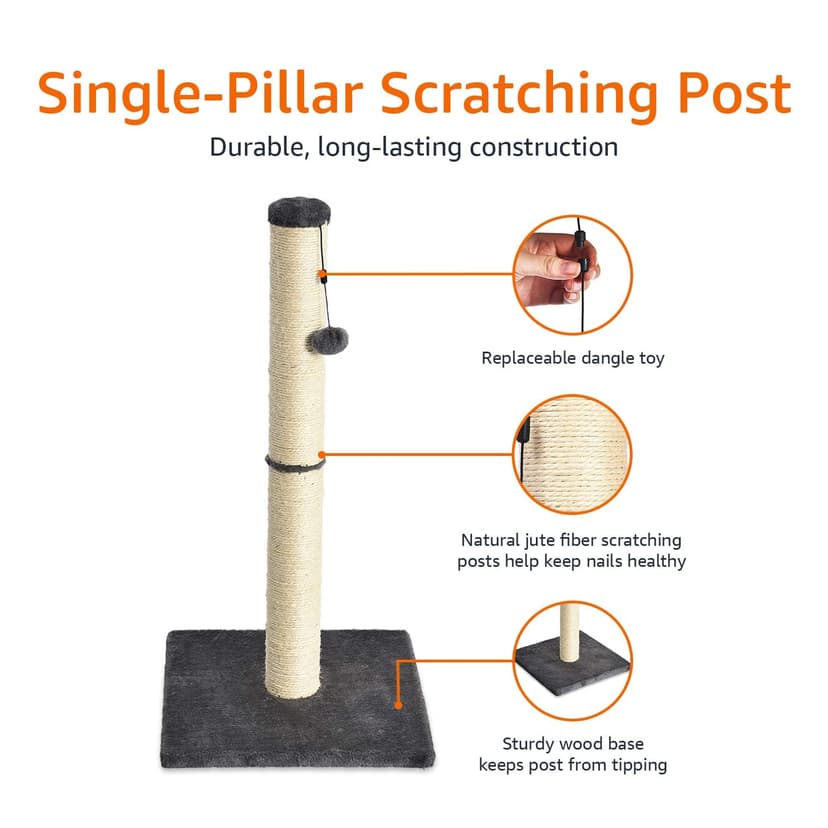 Amazon Basics Cat Scratching Post for Indoor Cats, Standard with Dangling Toy, 80 cm, Grey - 2