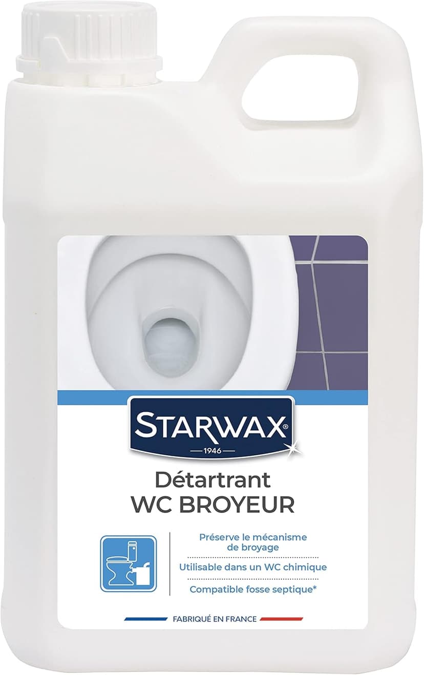 STARWAX - Détartrant pour WC Broyeurs - Détartre sans altérer le mécanisme - Augmente la durée de vie du broyeur - Compatible fosses septiques et WC chimiques - Fabriqué en France - 2L - 1
