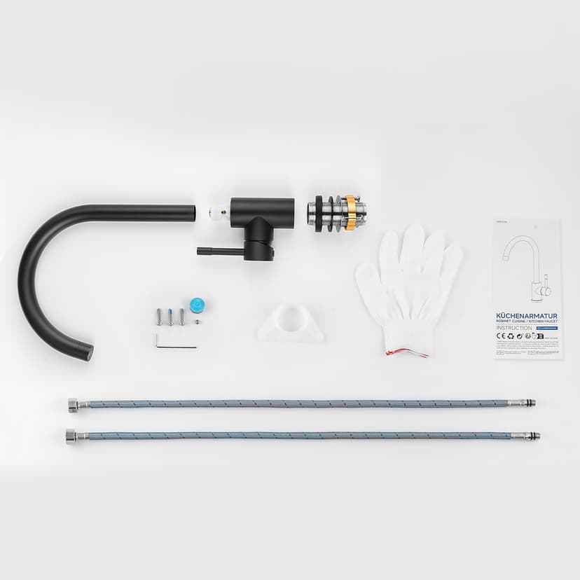 CECIPA Faucet kitchen black 360° rotatable, high pressure kitchen faucet black, mixer tap kitchen with high arc, single lever tap, sink fitting stainless steel, G3/8 connection fixture - 8