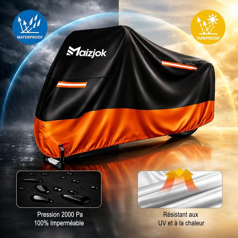 Maizjok® Motorbike Cover Waterproof Outdoor, Motorcycle Cover Heavy Duty 210D Rain UV Dust Indoor, All Weather Covering for Street/Sport/Adventure/Cruiser/Touring Motorbike (108.3 x 41.3 x 49.2 in) - 2