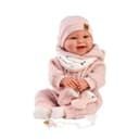 Llorens 1018480 Tala Baby Doll with Brown Eyes and Soft Body, Baby Doll with Fluffy Pink Winter Outfit, Dummy, Dummy Chain, 44 cm - 4
