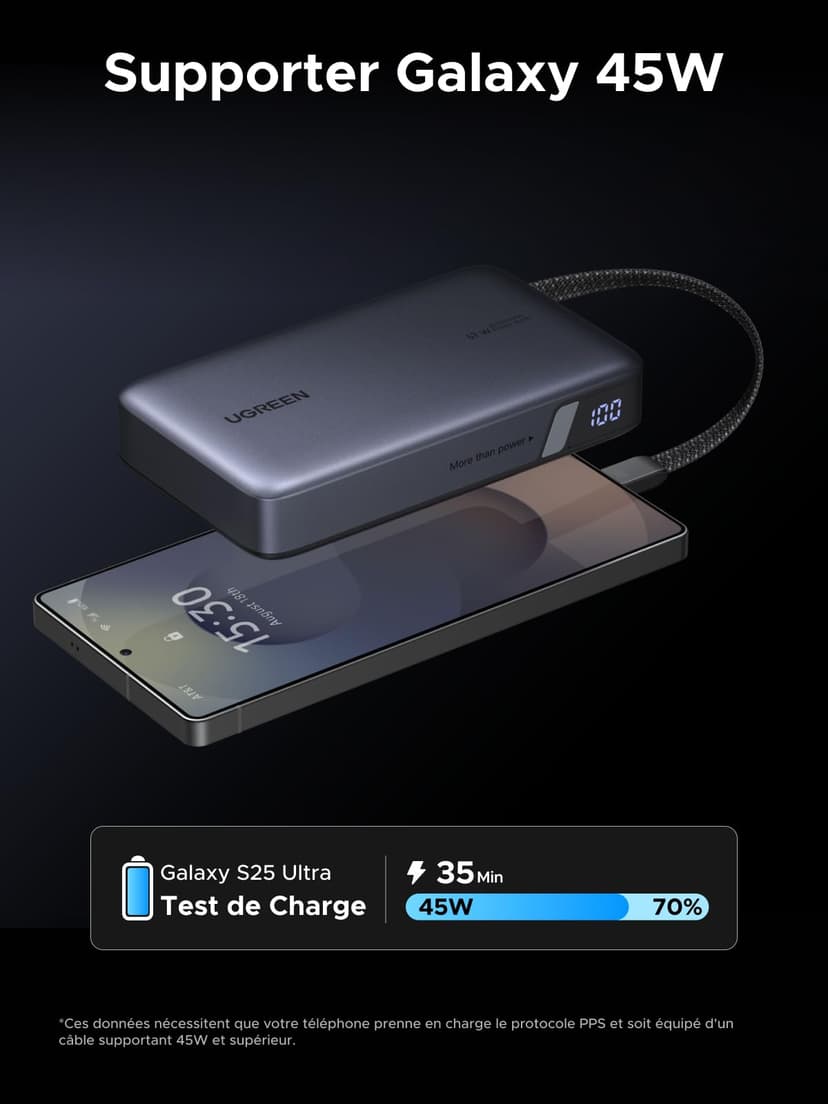 UGREEN Nexode 67W Batterie Externe 20000mAh Power Bank Charge Rapide PD 65W Câble USB C Intégré Chargeur Portable PC LED Compatible avec Xiaomi Note 15 14 13 Poco M8 M7 iPhone 17 16 15 Galaxy S25 S24 - 4
