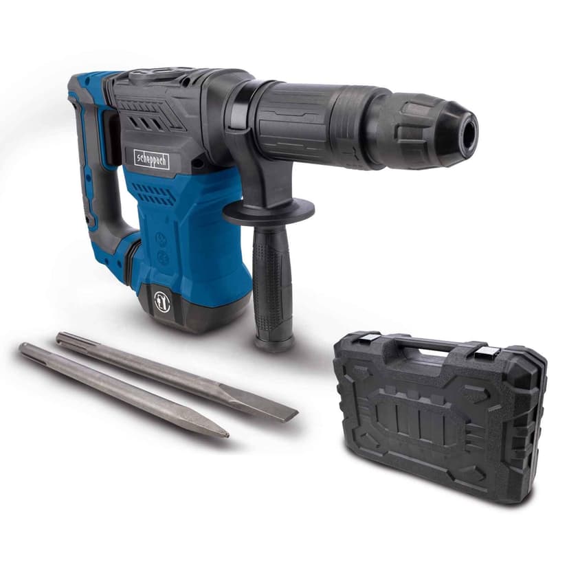Scheppach Marteau de démolition AB1500x | Marteau à percussion | Puissance de frappe 20J | 1300W | SDS-Max | 4100 BPM | 6kg léger | Burin pointu, plat et coffret inclus - 1