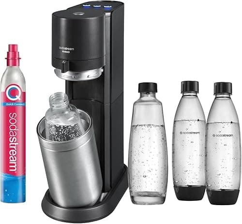 SodaStream E-Duo, Electric Water Bubbles with CO2 Cylinder, Glass Bottle and 2 x 1L Dishwasher Safe Plastic Bottle, Height: 44cm, Colour: Titanium