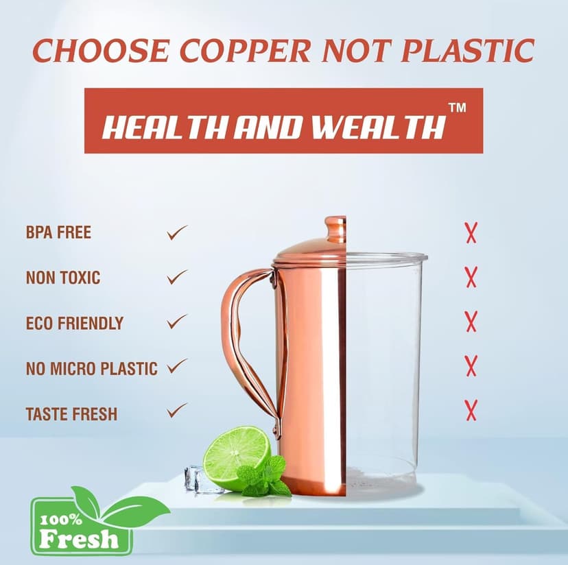 Pure Copper Pitcher for Ayurvedic Health Benefits 1.5 Liter Handcrafted Copper Water Jug with Matching Lid | for Serving More Water with Family - 7