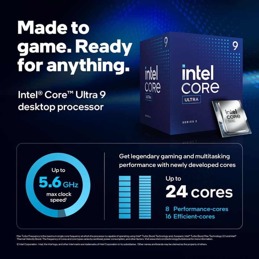 Intel® Core™ Ultra 9 Desktop Processor 285, 24 cores (8 P-cores + 16 E-cores) up to 5.6 GHz - 2
