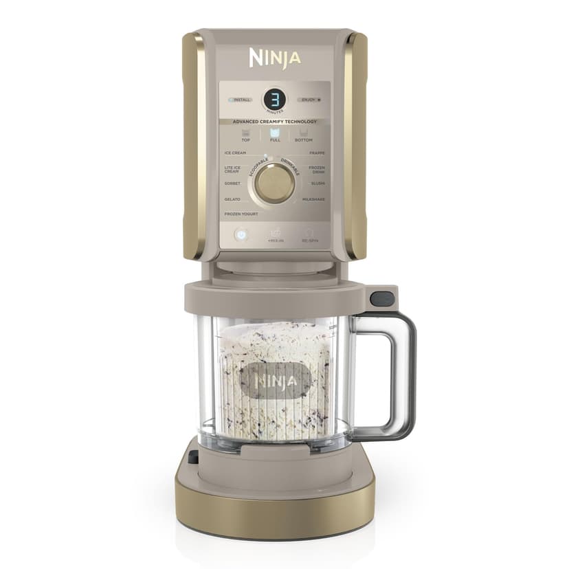 Ninja CREAMi Deluxe Machine a glace et sorbetière, 2 bacs, 10 fonctions, crème glacée, yaourts glacés, des milkshakes, des slush, Pièces amovibles lavables au lave-vaisselle, Stone/Or NC502EUSTGD - 1