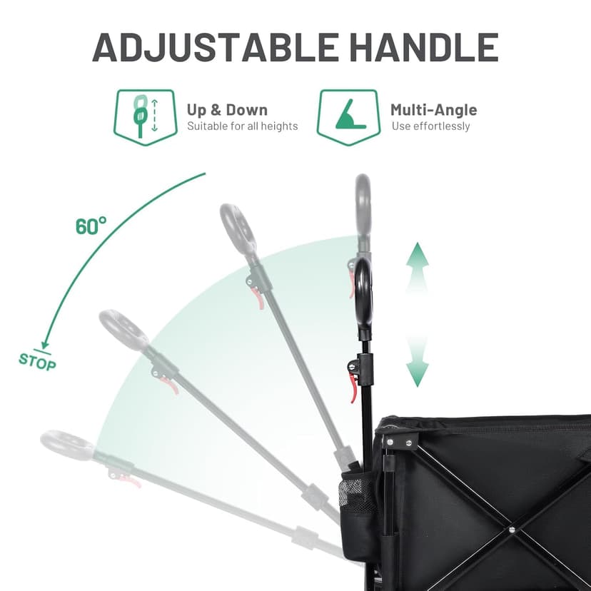 TIMBER RIDGE XXL Chariot de Transport Pliable avec Frein Chariot Plage à roulettes Tout Terrain Roues Amovibles Poignée Réglable Poche Latérale pour Jardin Plage Camping Pique-Nique BBQ Match - 7