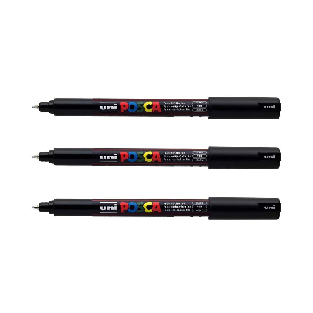 POSCA - Uni Mitsubishi Pencil - 3 x Black PC1MR Extra Fin…