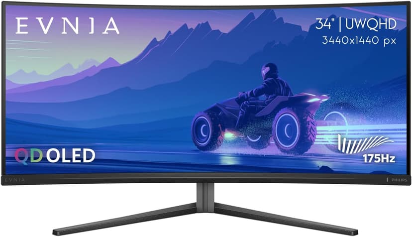 Philips Evnia 34M2C6500 QD OLED Curved Gaming Monitor, WQHD 3440 x 1440, 175Hz, USB-C Hub, Height Adjustable, 4-Year Advance Replacement, Gaming Console Compatible - 1