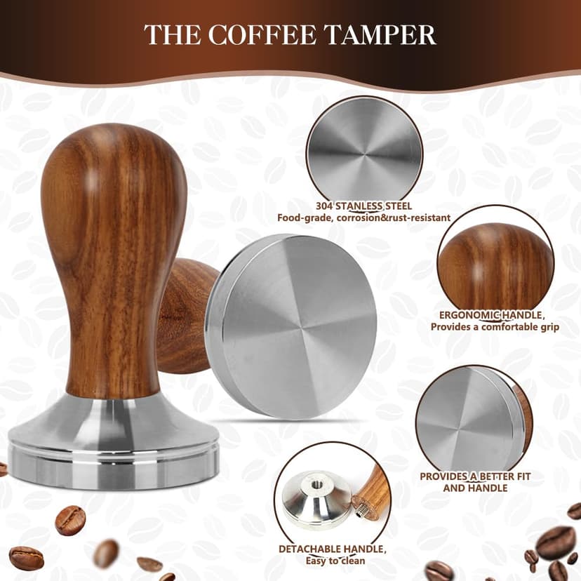 Y-Step Coffee Tamper 58 mm, Espresso Tamper Set 23 Pieces, Barista Set with Frothing Jug, Tamper Mat, Latte Art Pen, Coffee Stirrer, Sandalwood Tamper for Espresso Machine - 3