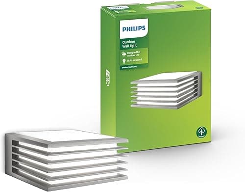 Philips Shades Outdoor Wall Light, IP44 Weather-resistant, Vertical Light, Durable, Aluminium, Light Grey, E27 Bulb Sold Separately