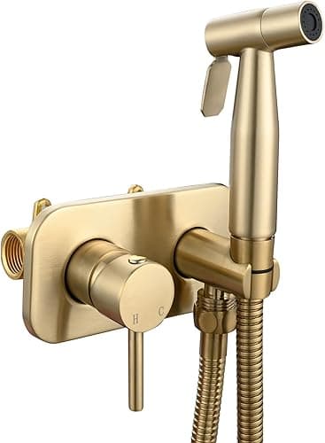 Tecmolog Bidet portable pour WC Acciaio Inossidabile Ensemble de vaporisateur à main chaude et froide Doré brossé WS024J2F2