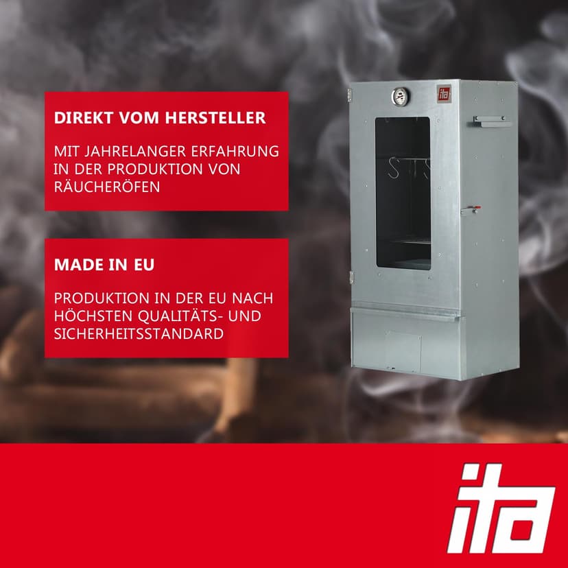ITA Smoker Oven 7000 - Smoker Set with Table - Smoker Cabinet with Window and Thermometer - Alloy Steel - EU Quality - Direct from Manufacturer - 81 cm with 3 Levels - 3
