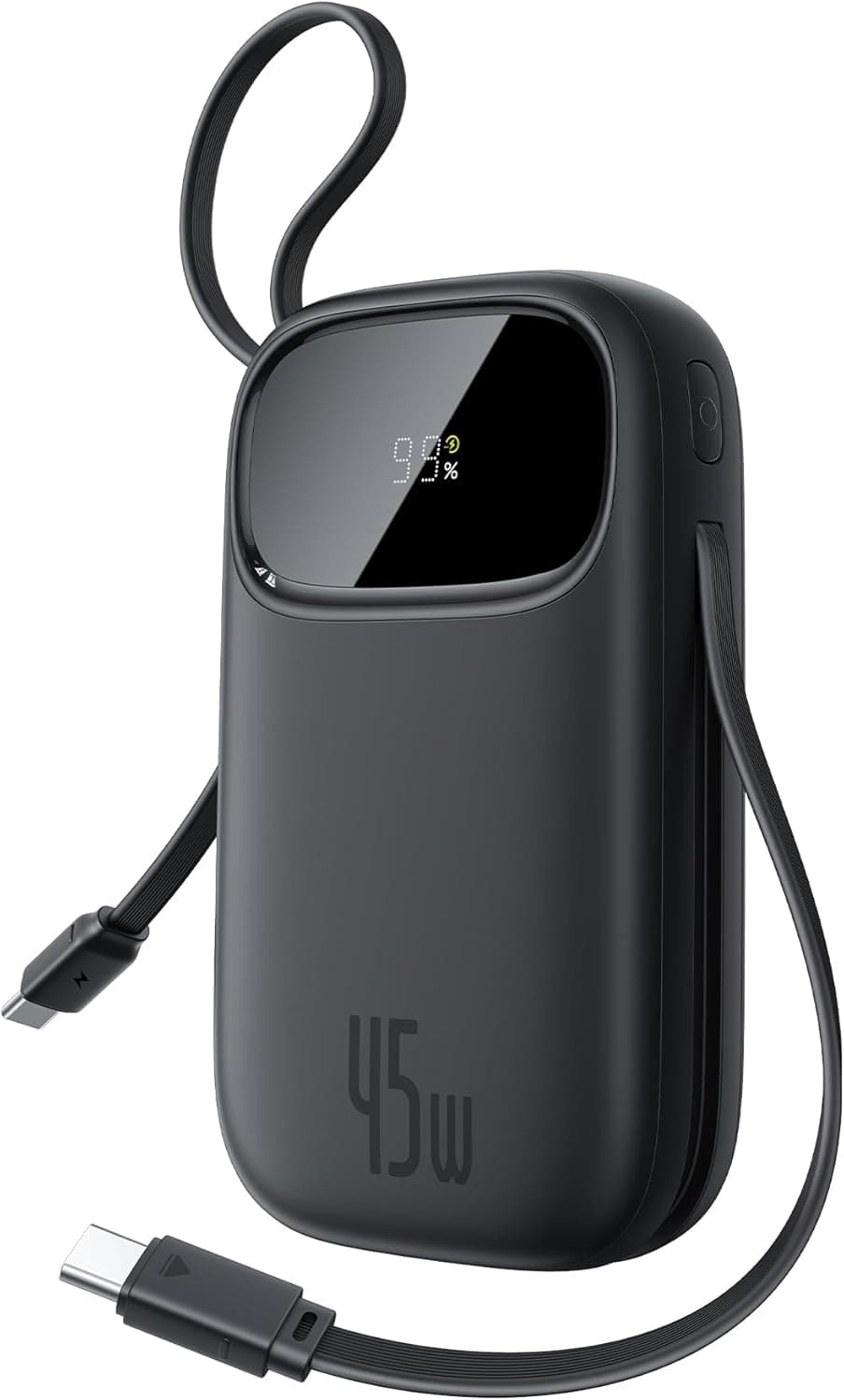 Baseus Powerbank 20000mAh 45W with Integrated USB-C Cable, Power Bank PD3.0 QC4.0 Fast Charging Battery Pack, 3 C and 1 A, Portable Charger for iPhone 17/Air/16/15/14 Pro Max, iPad, Galaxy, Black