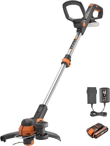 WORX Coupe-Bordures 2 en 1 sans Fil 20V WG163E.1, diamètre de 30 cm, se transforme en dresse-bordures, poignée Amovible, capot de protection, tête amovible 90°, livré avec une batterie 2Ah et chargeur