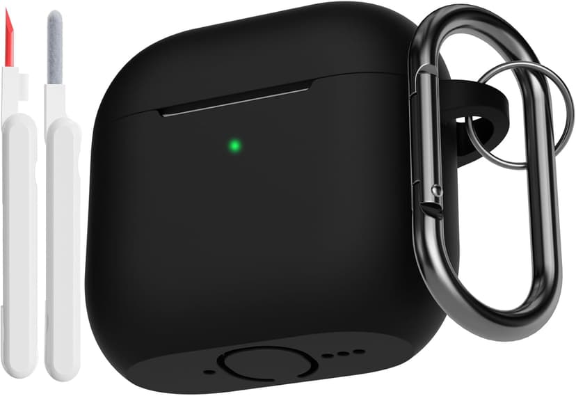KOKOKA Case Cover Compatible for AirPods 4th Generation with Cleaner Kit, Soft Silicone Full Body Shock Absorbing Protective Case for Airpods 4 2024 with Cleaning Pen & Carabiner, Black - 1