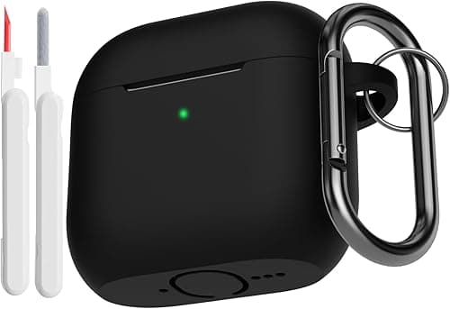 KOKOKA Case Cover Compatible for AirPods 4th Generation with Cleaner Kit, Soft Silicone Full Body Shock Absorbing Protective Case for Airpods 4 2024 with Cleaning Pen & Carabiner, Black