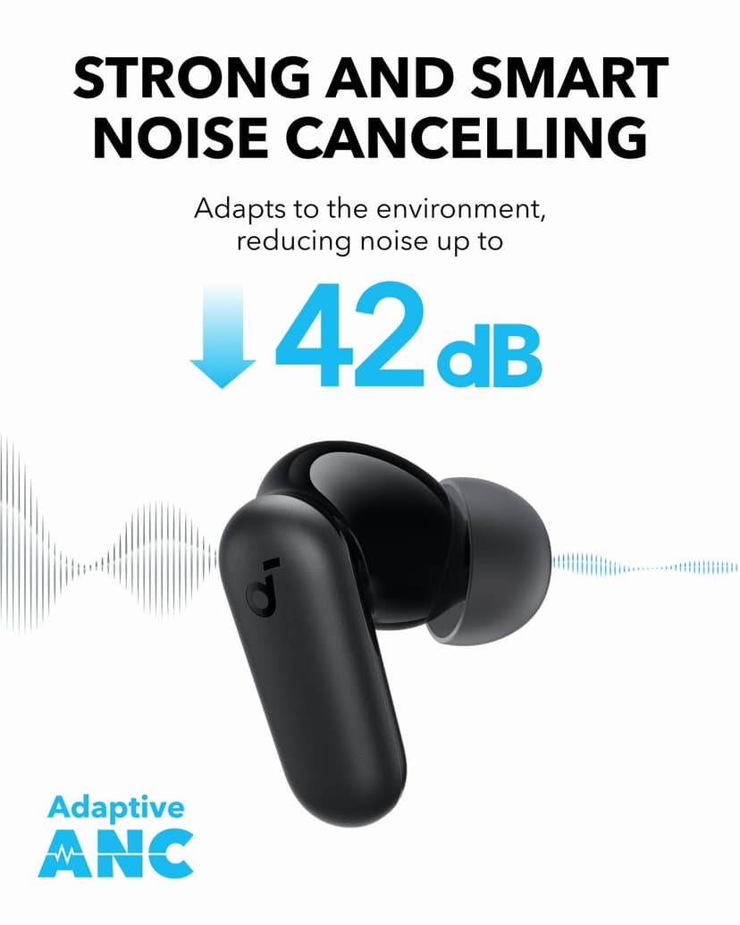 Soundcore Ecouteurs Bluetooth sans Fil P30i by Anker, Écouteurs sans Fil Reduction de Bruit Forte et Intelligente, Basses Puissantes, 45H d'autonomie, Étui 2-en-1 et Support pour téléphone, IP54 - 7