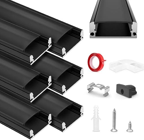 HOMMAND 6 x 1m/3.3ft LED Profile U Shape Aluminium Channel with Diffuser Strip, Corner Connectors, End Caps, Mounting Clips, Indoor LED Strip Light Holder