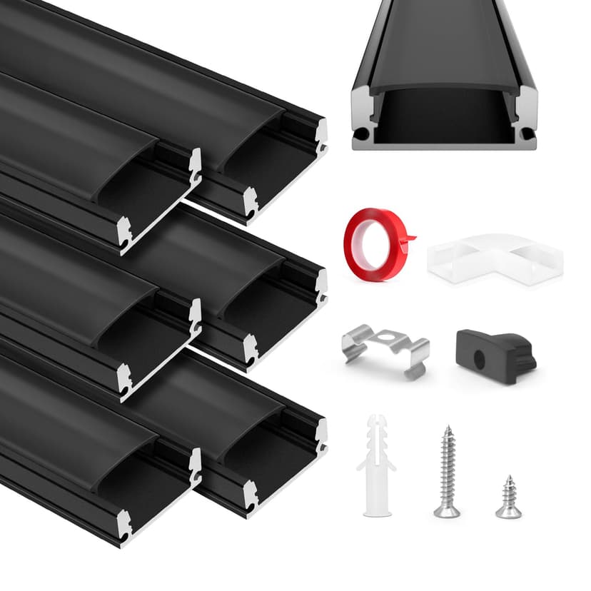 HOMMAND 6 x 1m/3.3ft LED Profile U Shape Aluminium Channel with Diffuser Strip, Corner Connectors, End Caps, Mounting Clips, Indoor LED Strip Light Holder - 1