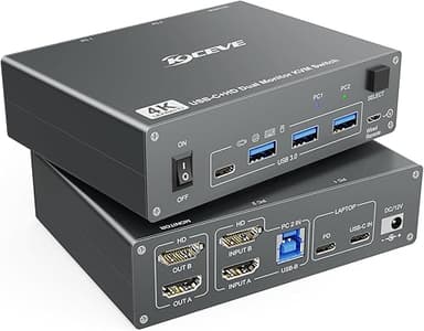 KVM Commutateur 2 PC 2 moniteurs HDMI USB C Double monite…