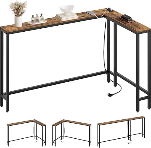 YATINEY Narrow Console Table Entrance Table 15cm Wide Hallway Table 1AC and 2 USB Ports Living Room Hallway Behind Sofa 3 Combination Modes Vintage Brown and Black XCT07CBR