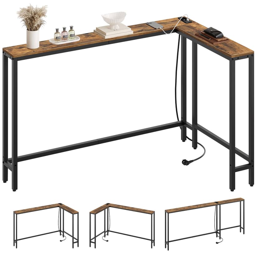 YATINEY Narrow Console Table Entrance Table 15cm Wide Hallway Table 1AC and 2 USB Ports Living Room Hallway Behind Sofa 3 Combination Modes Vintage Brown and Black XCT07CBR - 1