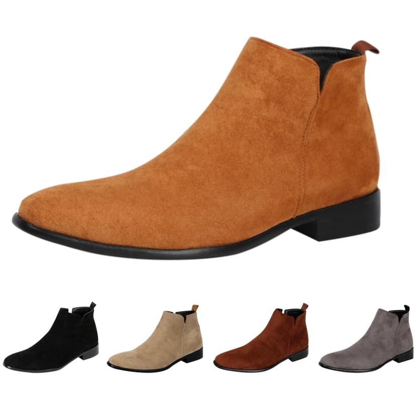 Men’s Suede Slip-On Chelsea Ankle Boots with Soft Lining, Low Heel Smart Dress Boots for Men, Round Toe Lightweight Formal Shoes, Classic Elastic Panel Comfort Footwear for Autumn Winter - 4