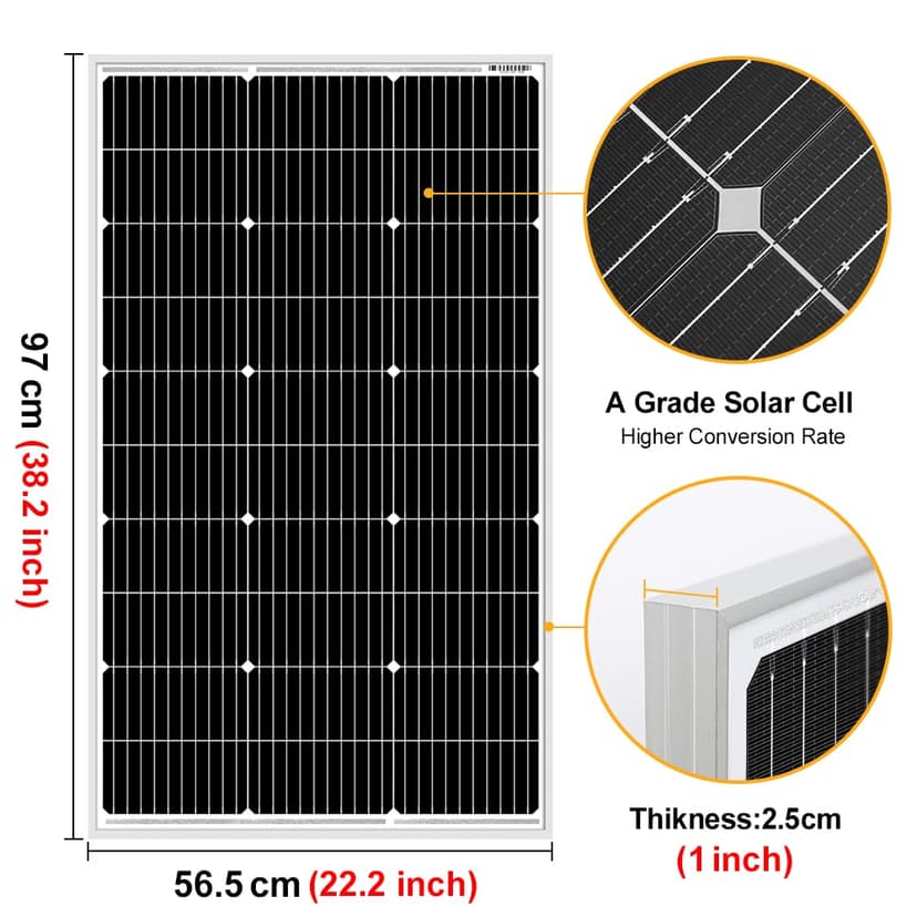 DOKIO 100w Solar Panel 12v Monocrystalline Waterproof Solar System for The Roof of Motorhome Caravan Camping Jardin Rv Yacht Shed Vans Campervan Boat - 3