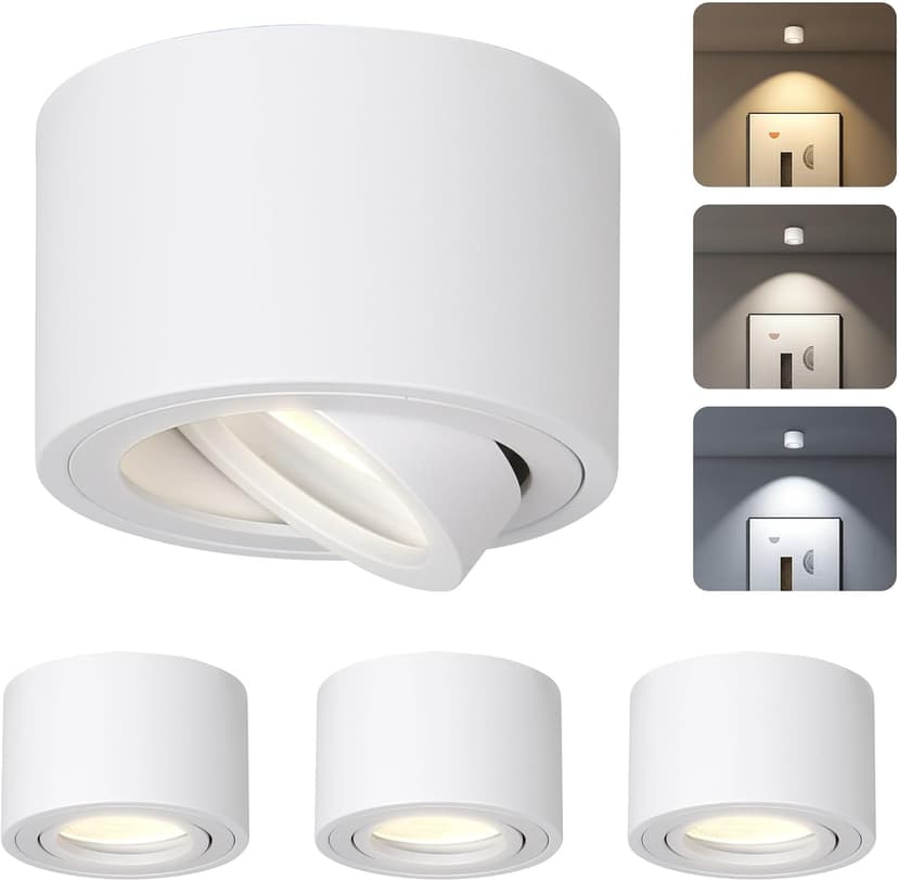 CANMEIJIA LED Spots de plafondà montage apparent Dimmable 7W Ø80x50mm Extra plat 30° Orientable Spots de plafond en saillie 3000K/4000K/6500K Aluminium Downlight Rond Blanc 4 pièces - 1