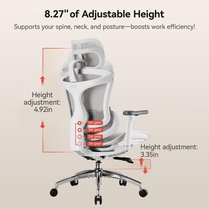 SIHOO Doro C300 Ergonomic Office Chair with Ultra Soft 3D Armrests, Dynamic Lumbar Support for Home Office Chair, Adjustable Backrest Desk Chair (White) - 9