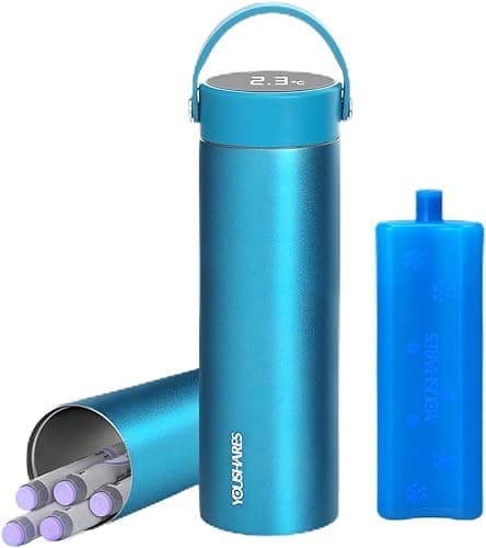 YOUSHARES Pochette Isotherme Insuline, 48H Bouteille Isotherme Stylo d'Insuline Voyage Affichage de la Température avec Glacière, Boîte Réfrigérée Transport Médicament pour Diabétique Seringue, Bleu