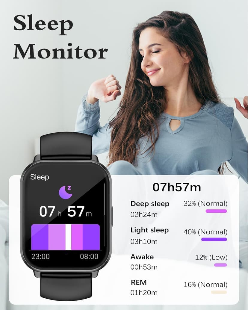 RUIMEN Smart Watch Answer Dial Call,Smart Watches for Women Men 1.85"HD Screen Fitness watch with SpO2 Heart Rate Sleep Monitor Step Counter Waterproof 100+ Sports Mode for Android iOS (2 Bands) - 6