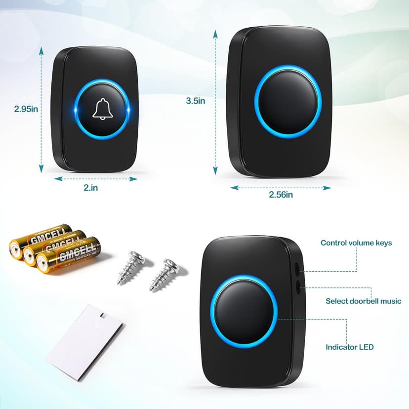 Blendura funk türklingel Set, 300 m Wireless Range IP44 Waterproof Electronic Front Doorbell with Plug-in Receivers, 60 Melodies, 5 Volume Levels, Black - 6