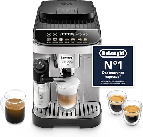 De’Longhi Magnifica Evo - Perfetto Machine à Café Automatique avec LatteCrema Mousseur à Lait Automatique, 7 Boissons en une Seule Touche, Commandes Soft Touch, Argent et Noir (ECAM292.81.SB)