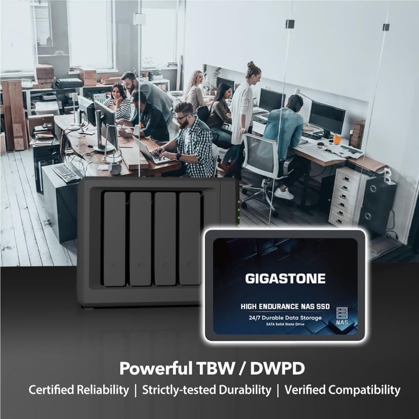Gigastone Certifié NAS 1To NAS SSD Disque (Lot de 2) 24 h/24, 7 j/7 Durable TLC Endurance élevée Raid Synchro sécurisée des données Cache de Stockage en réseau 2,5 Pouces SATA Disque Dur ssd Interne - 7