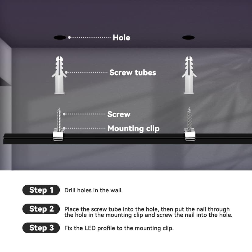 HOMMAND 6 x 1m/3.3ft LED Profile U Shape Aluminium Channel with Diffuser Strip, Corner Connectors, End Caps, Mounting Clips, Indoor LED Strip Light Holder - 7