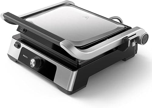 Philips Contact Grill - Adjustable Temperature Large Cooking Surface and High Power - Removable Non-Stick Plates and Grease Catcher (HD6301/90)