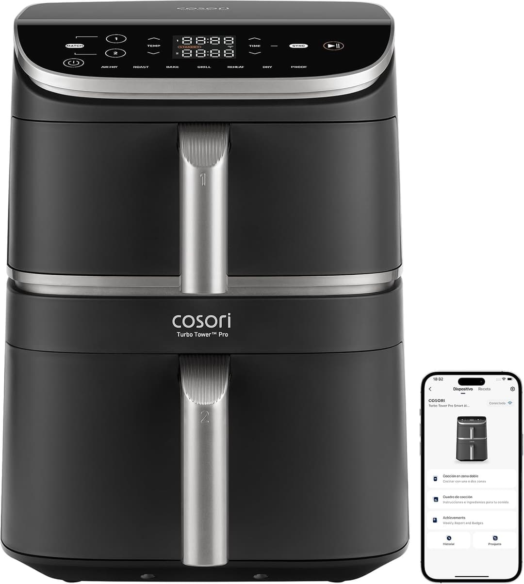 COSORI Air Fryer 10,8L Turbo Tower Pro Smart,Double Stack Wifi,Friteuse sans huile avec revêtement céramique,Dual Blaze&Turbo Blaze,3 Niveaux Cuisson,7 Programmes,Économie d’énergie,300+ Recettes
