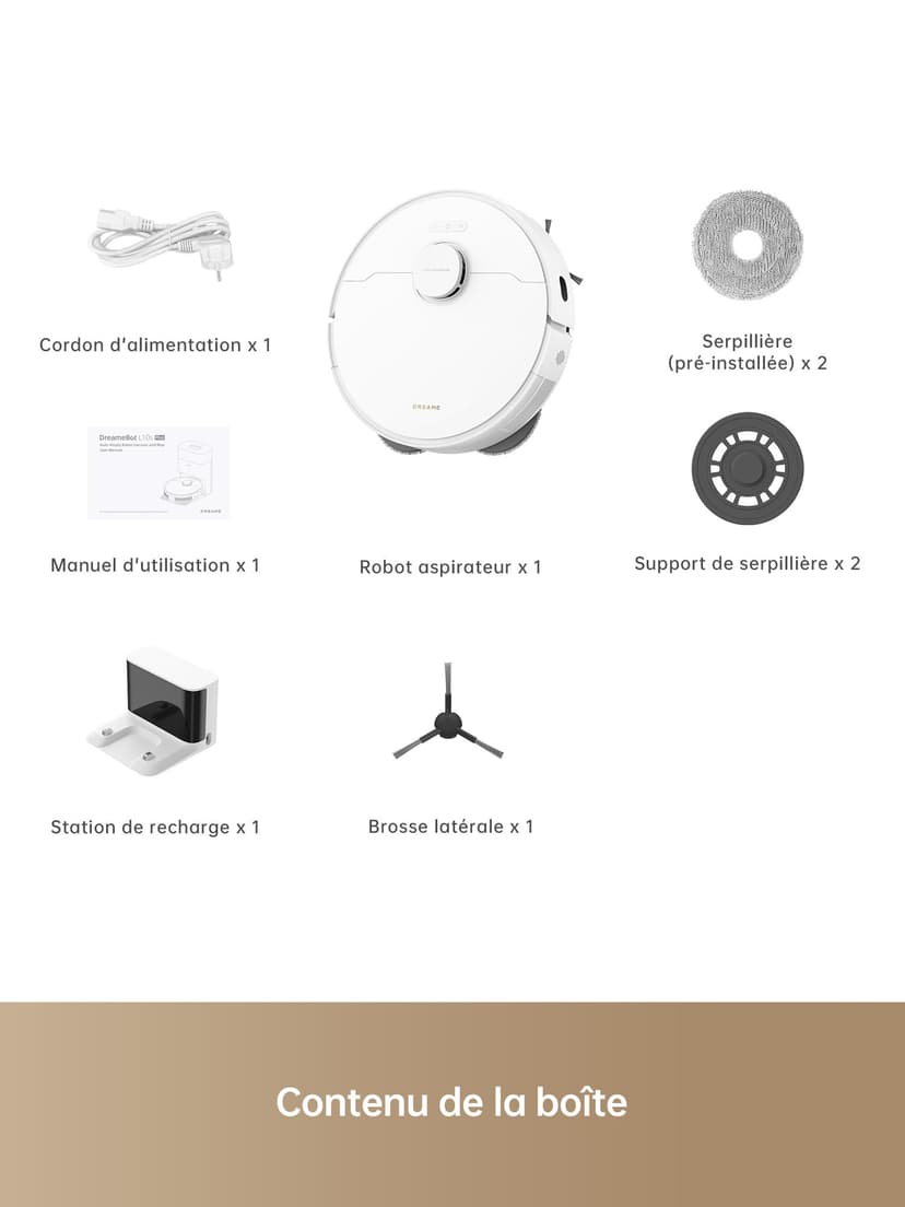dreame L10s Pro Gen 2 Robot Aspirateur Laveur 7 000 Pa, Levage Automatique des Serpillières, Détection de Tapis par Ultrasons, Compatible avec Siri/Dreamehome, Poils d'animaux, Sol Dur et Tapis - 7