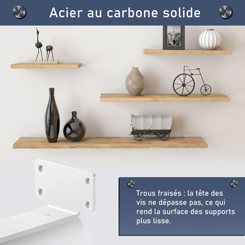 MLOQI Lot de 6 Equerre Etagere Murale, équerre Industrielle,Equerre Charge Lourde,5 mm D'épaisseur, Support Invisible étagère Murale avec Vis (Blanc 20 cm) - 3