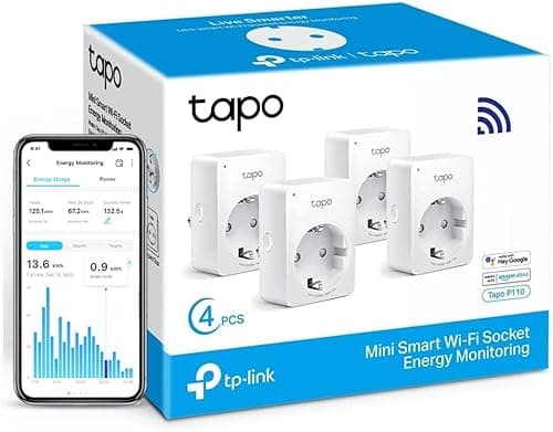 Tapo WiFi Connected Socket, Consumption Tracking, 16A Type F, Compatible with Alexa and Google Home, Control Fan, Air Conditioner, Energy Saving, Voice Control, Tapo P110(4-Pack)