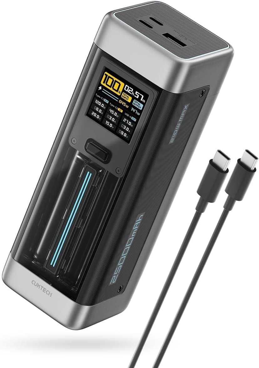 CUKTECH 20 140W Batterie Externe 25000mAh, 3 Ports 210W Totale USB C Power Bank Charge Rapide PPS PD 3.1 Écran TFT, Chargeur Externe pour Ordinateur Portable/MacBook/iPad/iPhone 17/16/Samsung/Xiaomi - 1