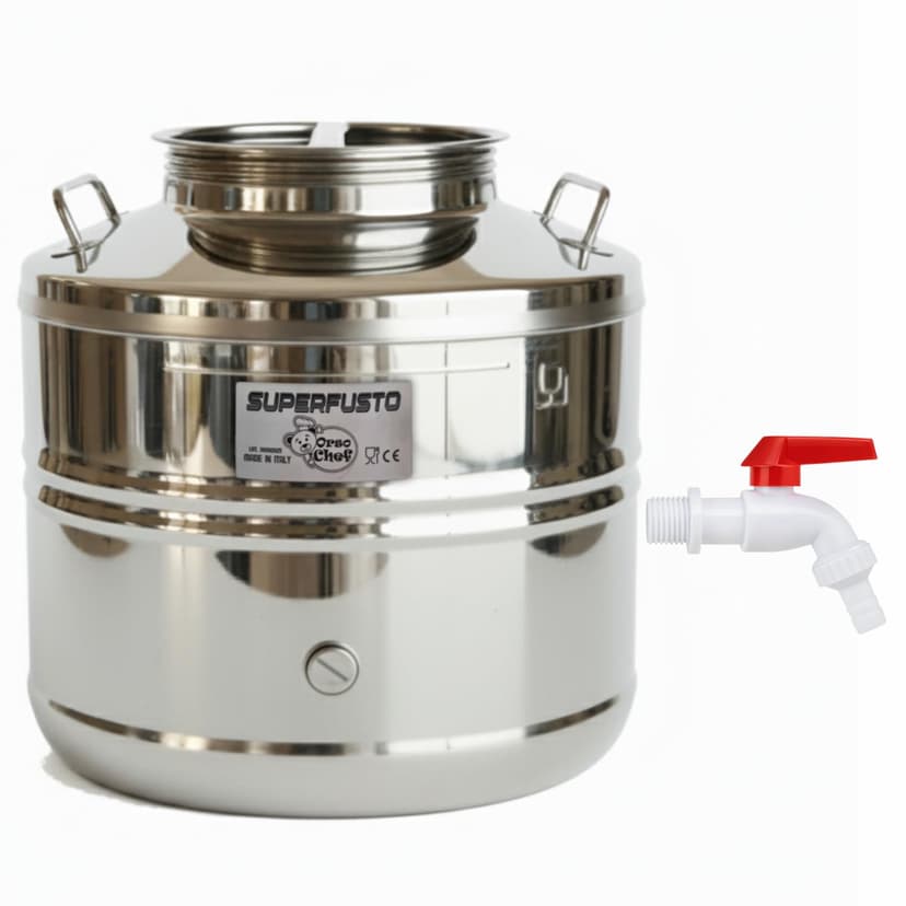 Stainless Steel Barrel 30 Litres for Oil and Wine - Food Grade Stainless Steel Container with Tap and Screw Cap | Canister Barrel for Olive Oil, Wine, Food Liquids - 1