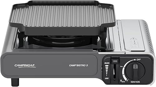 Campingaz Camp Bistro 3 Stove | 1 Burner Camping Stove | 2200 Watt Camp Stove | Compact portable Outdoor Cooker | Includes Carry case for Easy Transport | Black,Camp Bistro 3 Griddle