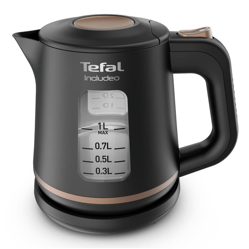 Tefal KI5338 Includeo Kettle | Capacity 1 Litre | Non-Slip Handle | Easy to Read Water Level | 360° Swivel Base | Removable Filter | Black/Copper - 2