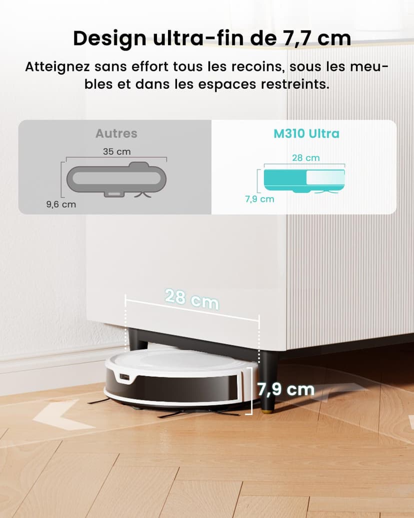 Lefant Aspirateur Robot 6000Pa, Navigation Laser dToF, Évitement Précis des Obstacles, Contrôle par App/Alexa, Anti-Enchevêtrement Idéal pour Poils d'animaux, Cheveux et Sols Durs, M310 Ultra - 4
